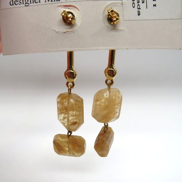 Mia Bijoux Earring Citrine Stone Amber Crystals Gold Tone Dangle Earrings New - Picture 10 of 10